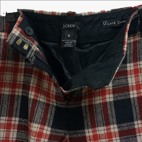 J.CREW CAFE CAPRI RED & BLACK PLAID WOOL CROPPED PANTS - Picture 4 of 9